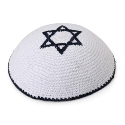 Embroidered and Knitted Kippah with Star of David - Choice of Color