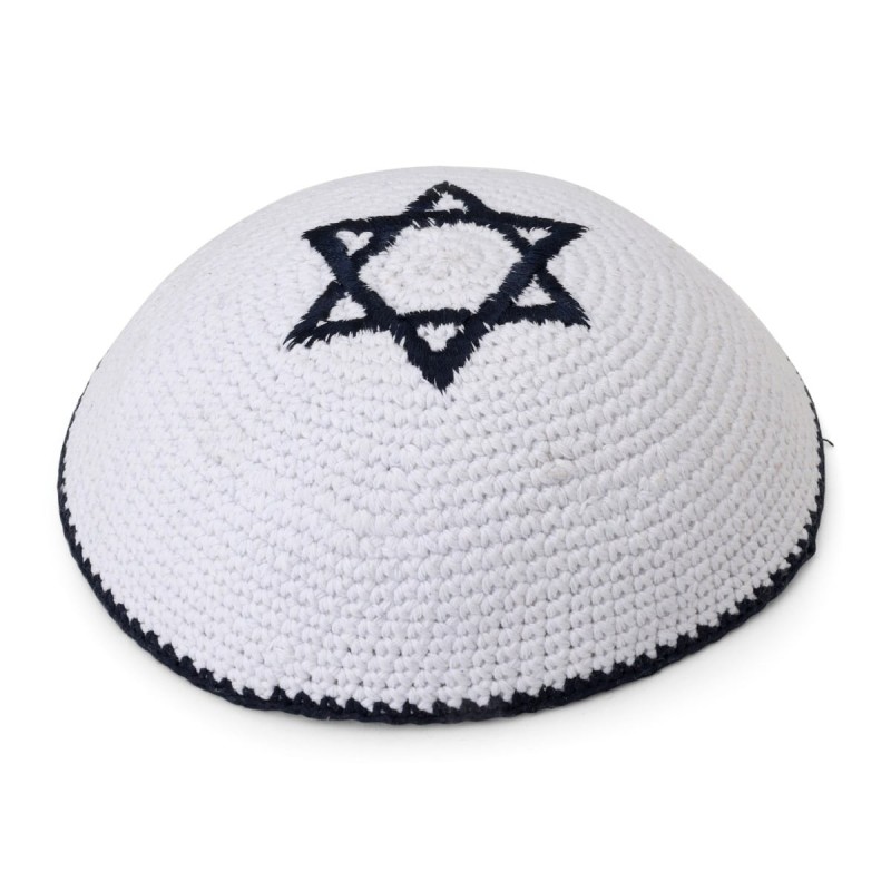 Embroidered and Knitted Kippah with Star of David - Choice of Color