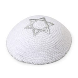Embroidered and Knitted Kippah with Star of David - Choice of Color