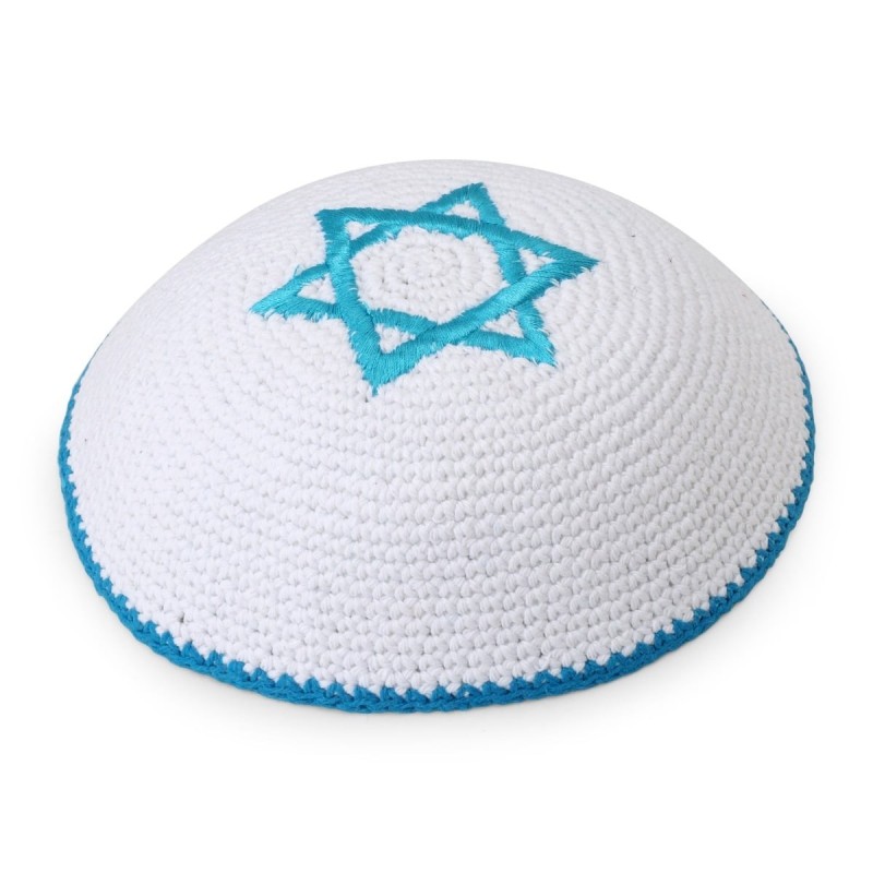 Kippa brodée et tricotée avec étoile de David - Choix de couleur