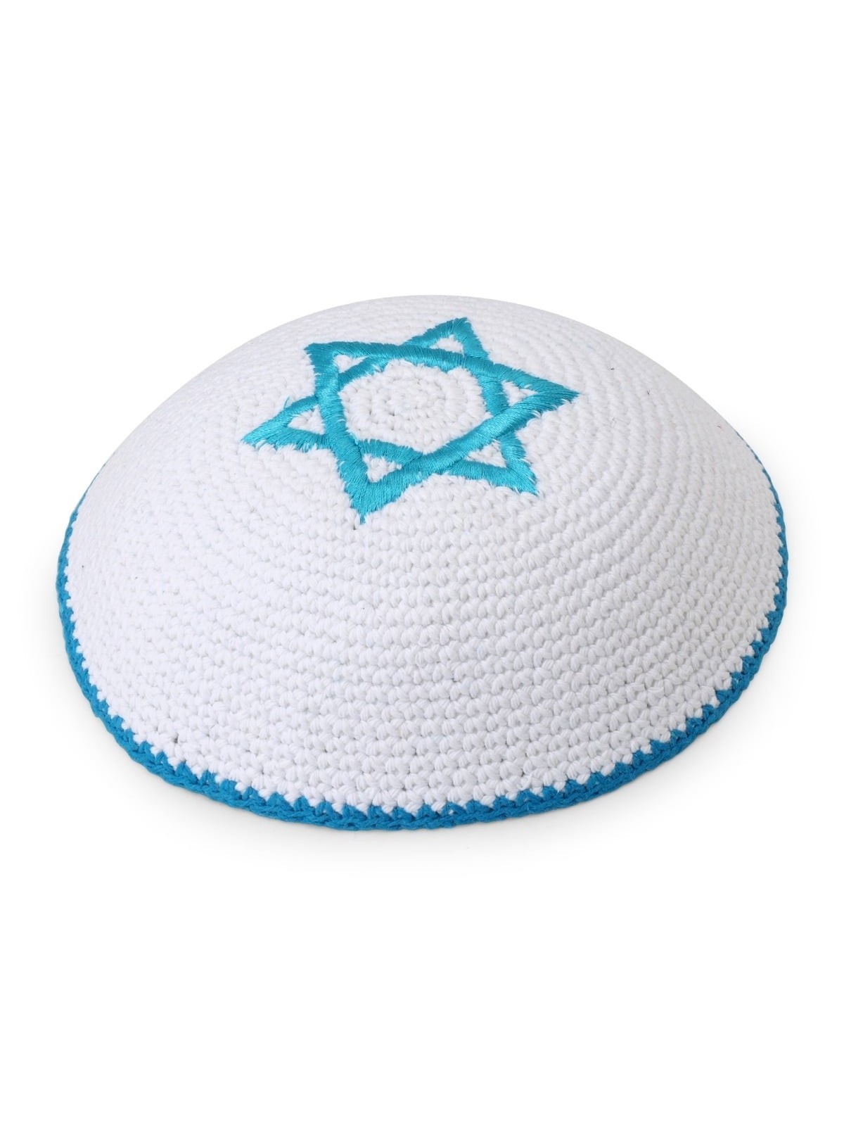 Embroidered and Knitted Kippah with Star of David - Choice of Color