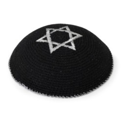 Embroidered and Knitted Kippah with Star of David - Choice of Color