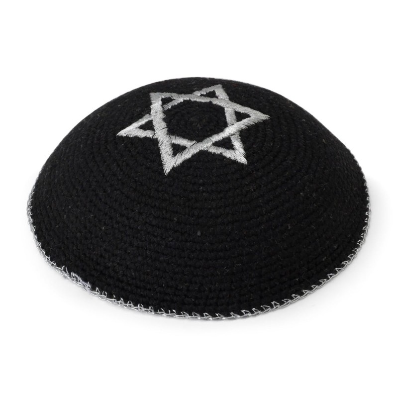Embroidered and Knitted Kippah with Star of David - Choice of Color