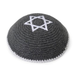 Embroidered and Knitted Kippah with Star of David - Choice of Color