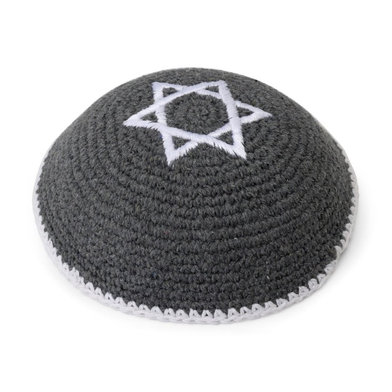 Embroidered and Knitted Kippah with Star of David - Choice of Color