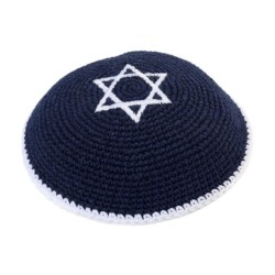 Embroidered and Knitted Kippah with Star of David - Choice of Color