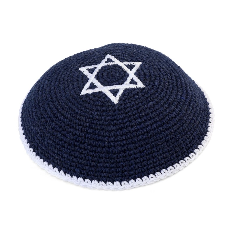 Kippa brodée et tricotée avec étoile de David - Choix de couleur