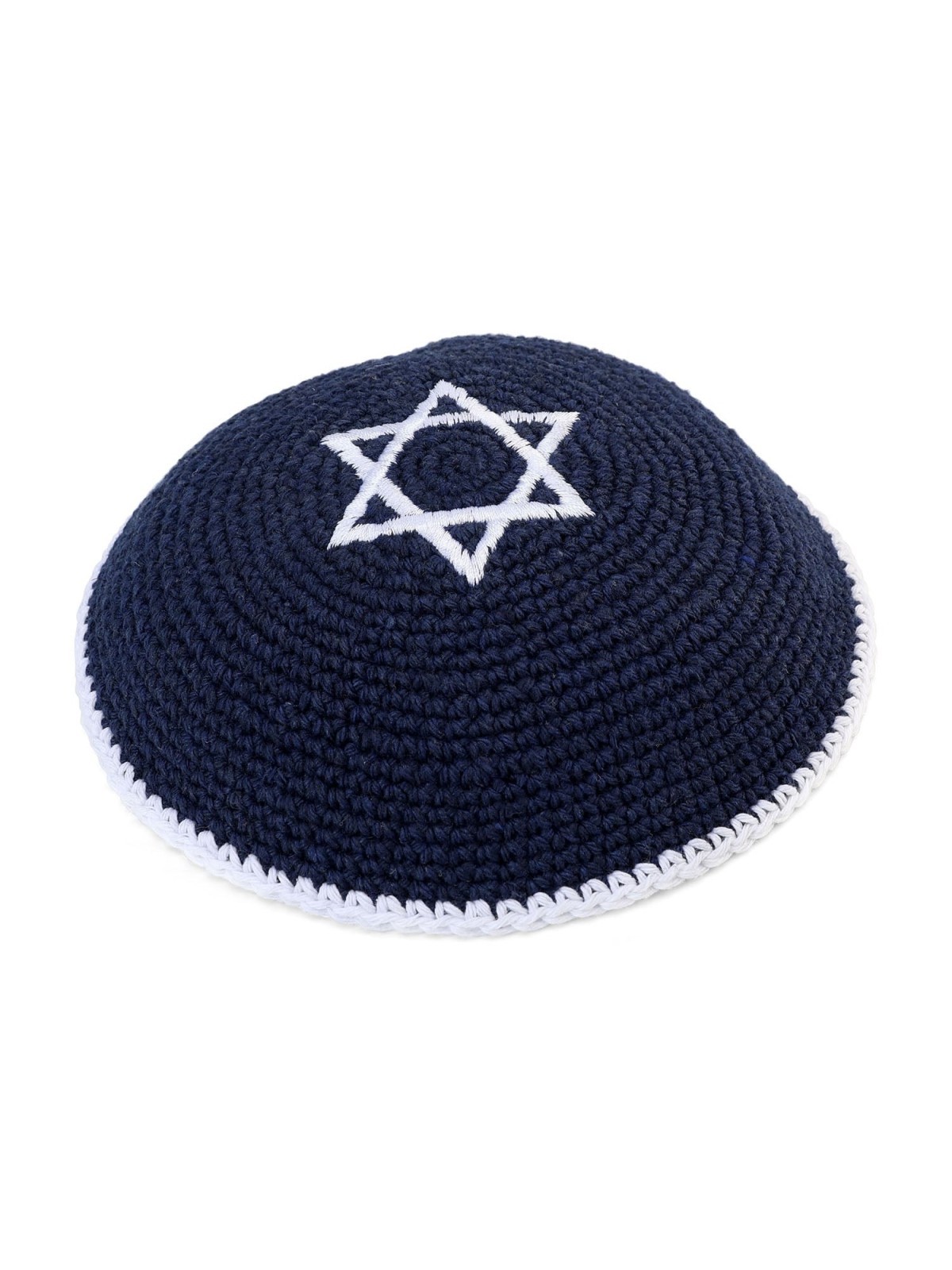 Embroidered and Knitted Kippah with Star of David - Choice of Color