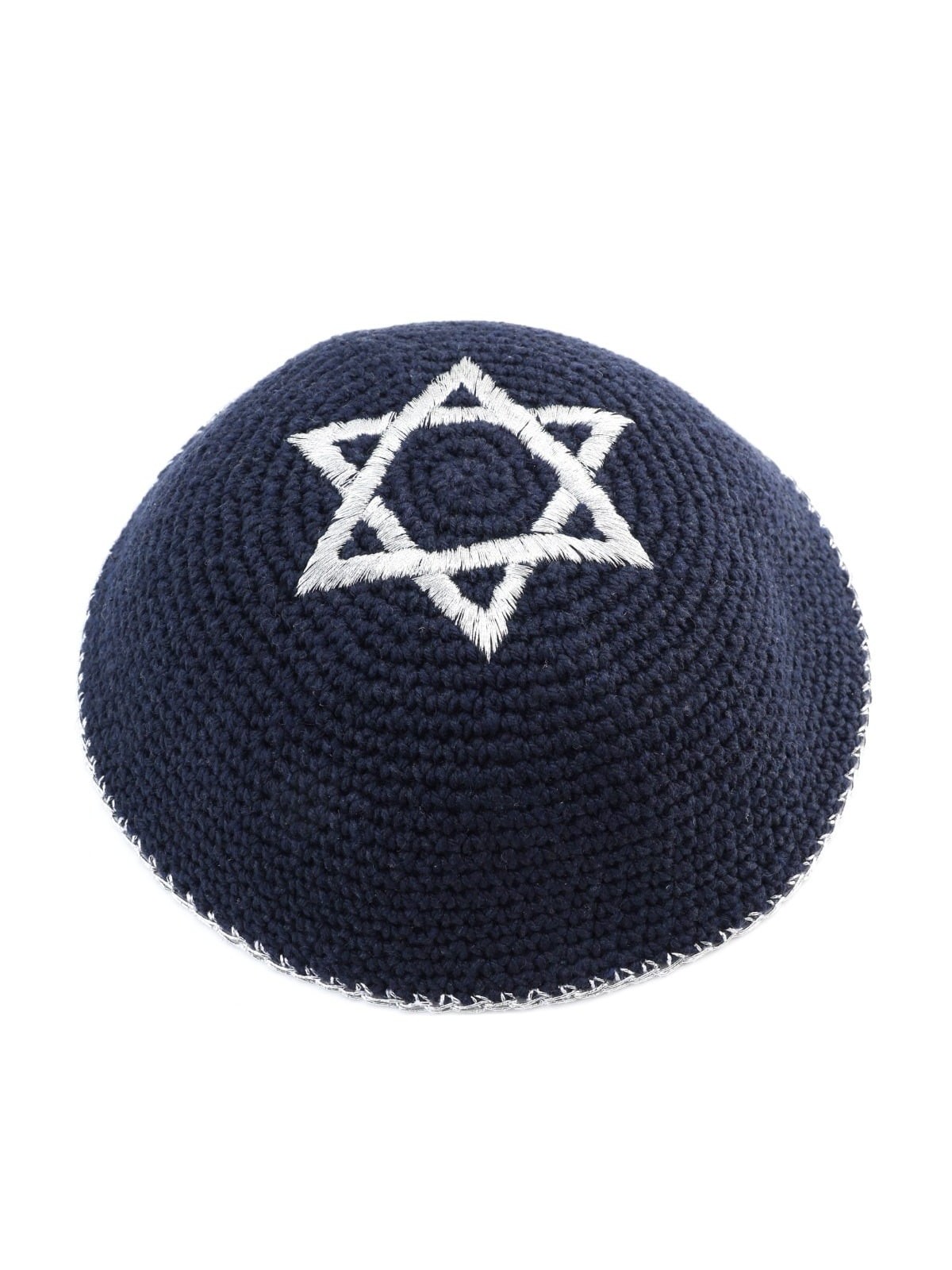 Embroidered and Knitted Kippah with Star of David - Choice of Color