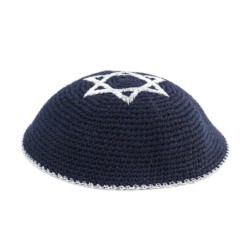 Embroidered and Knitted Kippah with Star of David - Choice of Color