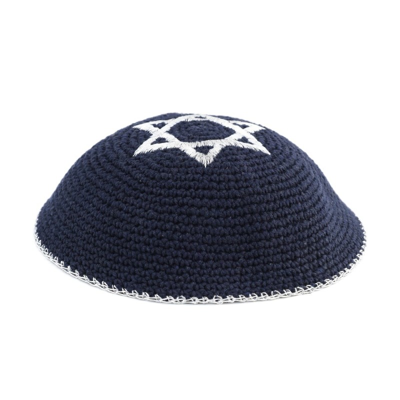Embroidered and Knitted Kippah with Star of David - Choice of Color