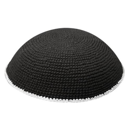 Black Knitted Kippah with White Border