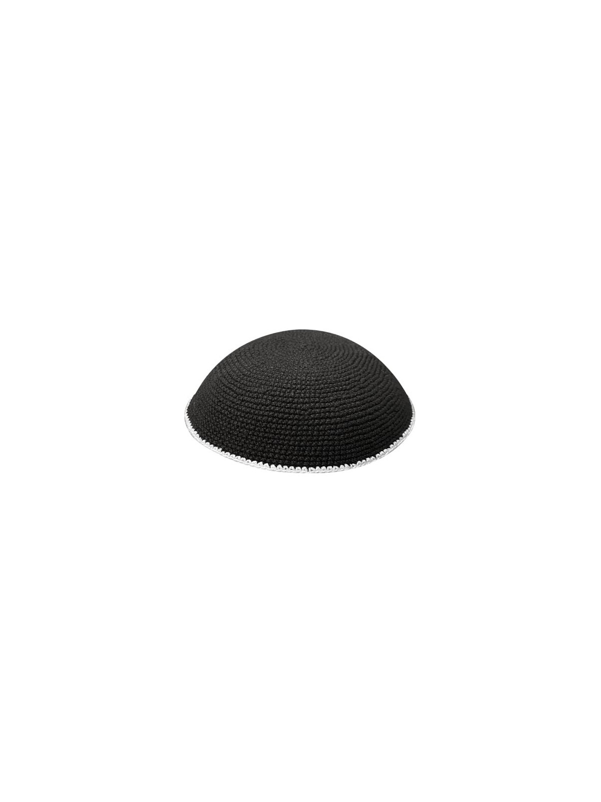 Black Knitted Kippah with White Border