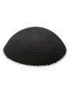 Black Knitted Kippah with White Border