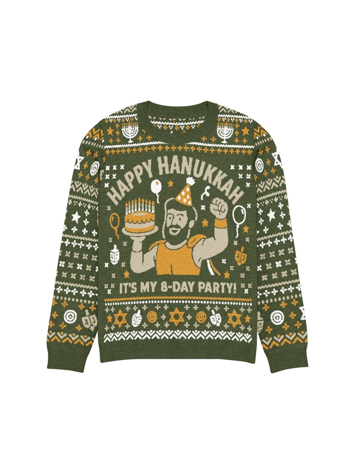 Happy Hanukkah Ugly Sweater - Funny 8-Day Festival Party Design - Gree