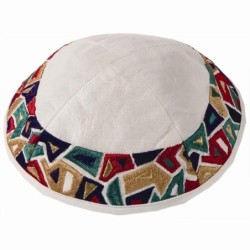 Yair Emanuel Embroidered Silk Kippah - Geometrical
