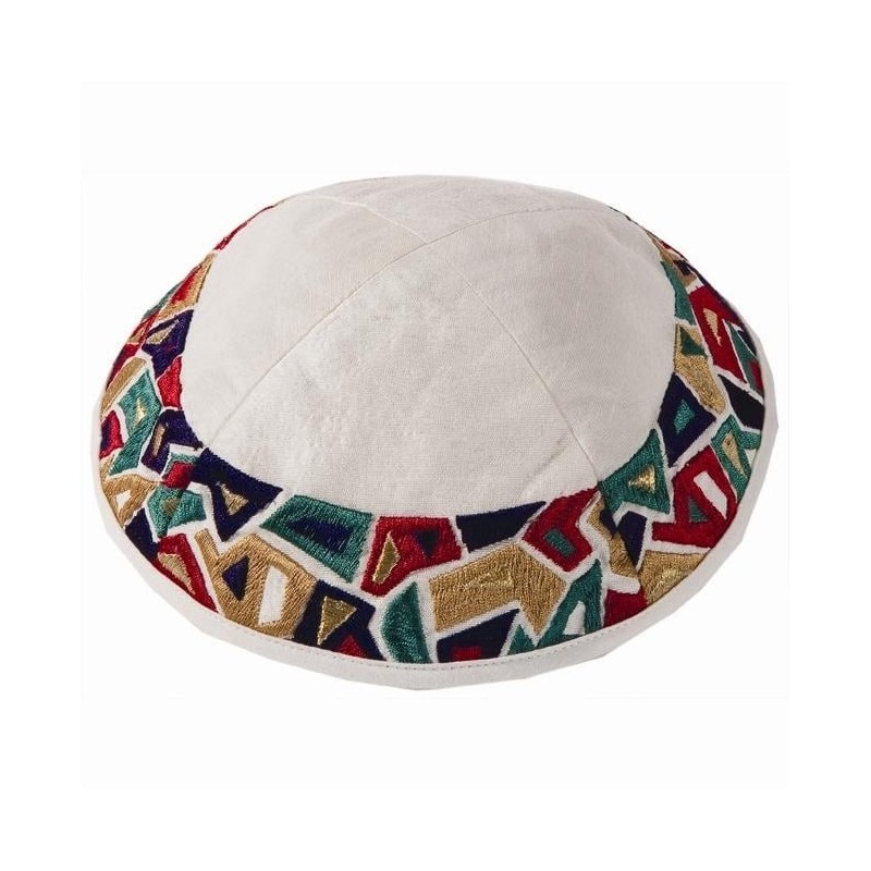 Yair Emanuel Embroidered Silk Kippah - Geometrical