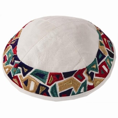 Yair Emanuel Embroidered Silk Kippah - Geometrical