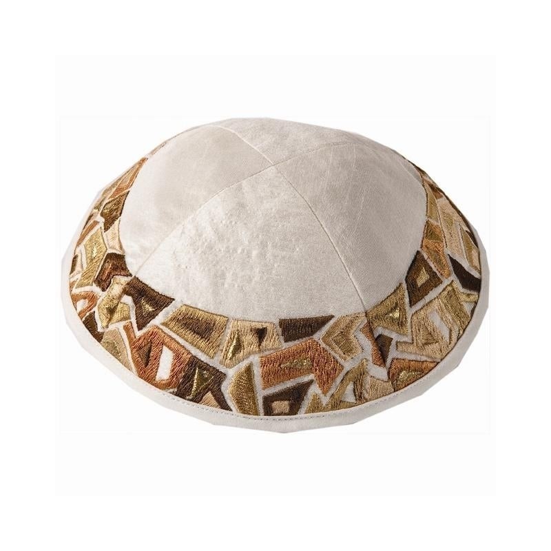 Yair Emanuel Embroidered Silk Kippah - Geometrical
