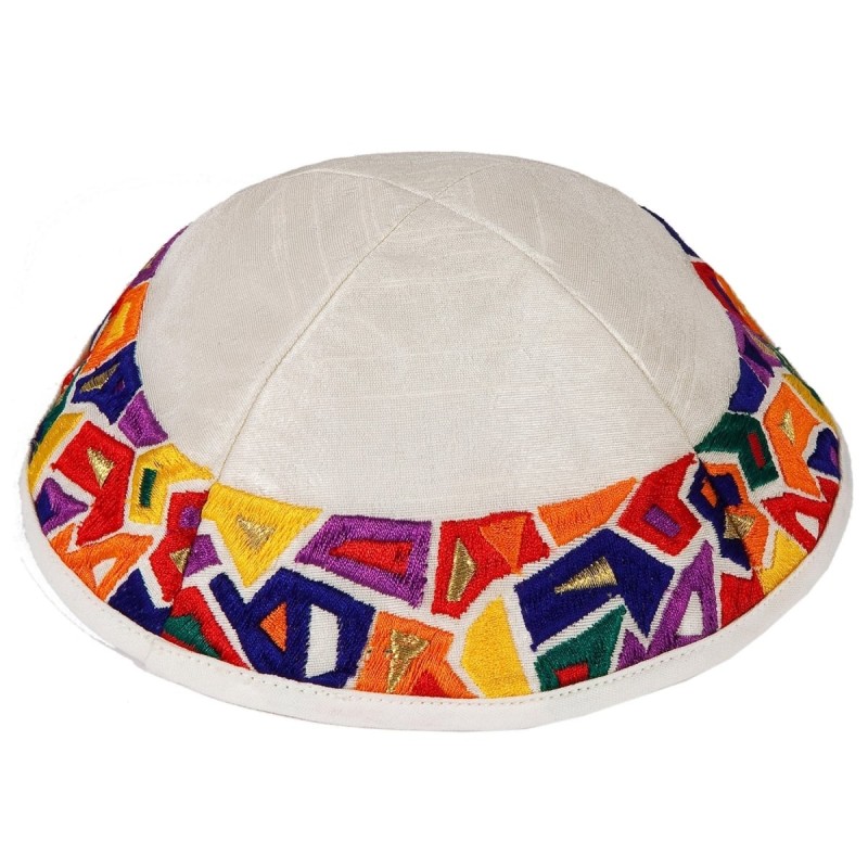Yair Emanuel Embroidered Silk Kippah - Geometrical