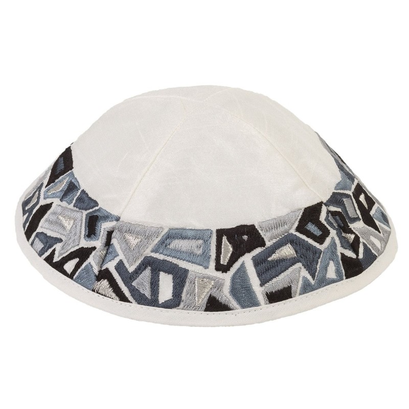 Kippa en Soie Brodée Yair Emanuel - Géométrique