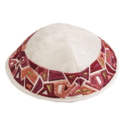 Yair Emanuel Embroidered Silk Kippah - Geometrical