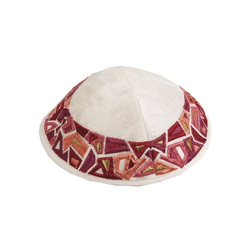 Yair Emanuel Embroidered Silk Kippah - Geometrical