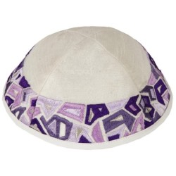 Yair Emanuel Embroidered Silk Kippah - Geometrical