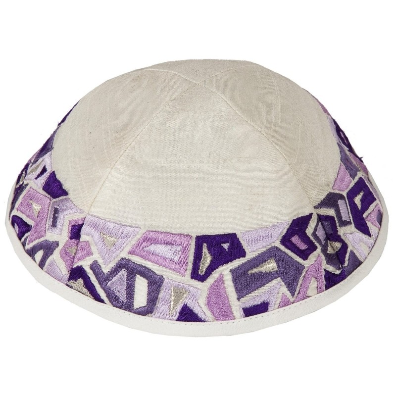 Kippa en Soie Brodée Yair Emanuel - Géométrique