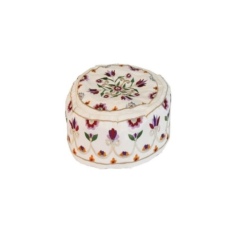 Chapeau Brodé Yair Emanuel - Fleurs Blanc