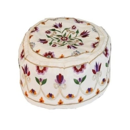 Chapeau Brodé Yair Emanuel - Fleurs Blanc