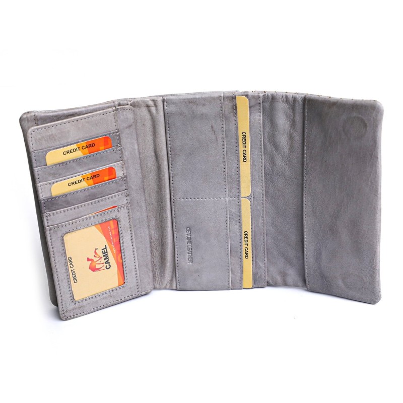 Portefeuille en cuir véritable pour femme avec motif de style tissé