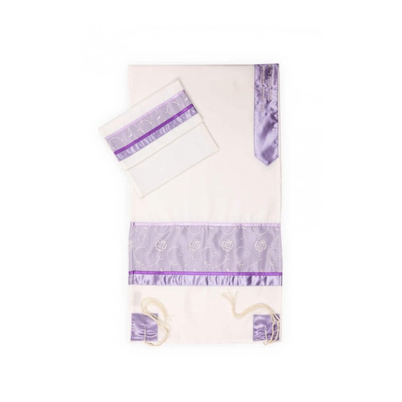 Ronit Gur Purple Insert Flower Design T... | Women Tallit Prayer Shawl