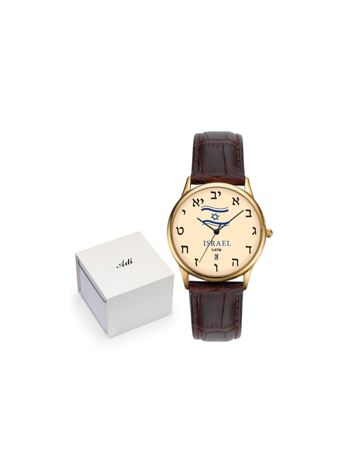 Adi Watches Gold-Plated Israeli Flag Watch with Hebrew Letters - Unise