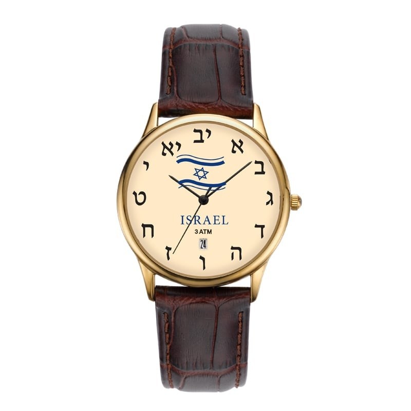 Adi Watches Gold-Plated Israeli Flag Watch with Hebrew Letters - Unise