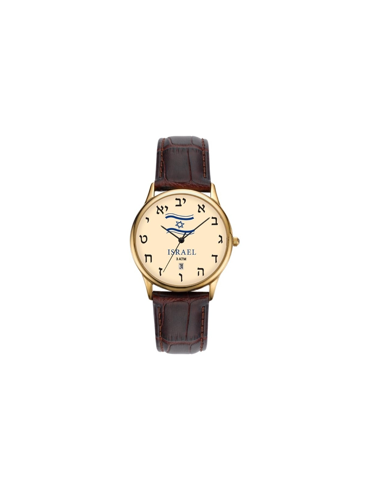 Adi Watches Gold-Plated Israeli Flag Watch with Hebrew Letters - Unise