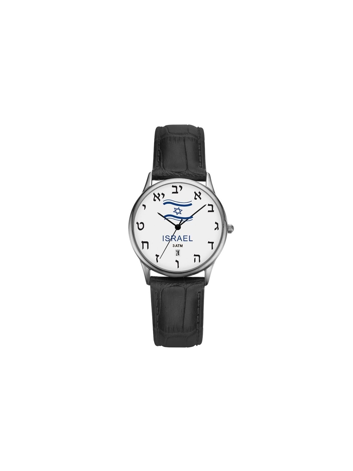 Adi Watches Silver-Plated Israeli Flag Unisex Watch with Hebrew Letter