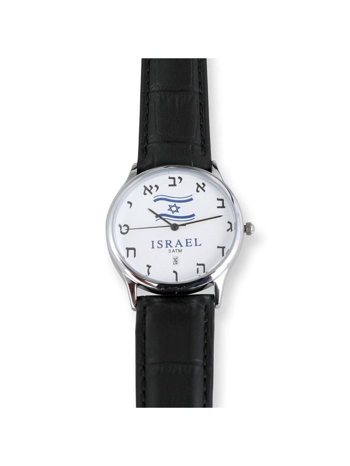 Adi Watches Silver-Plated Israeli Flag Unisex Watch with Hebrew Letter