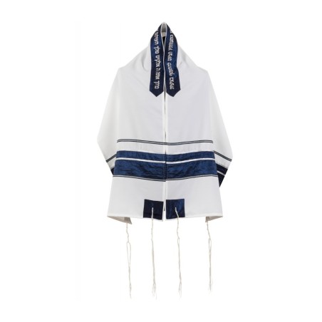 White Tallit with Blue Crinkled Stripe Set by Roni... | Modern Tallits