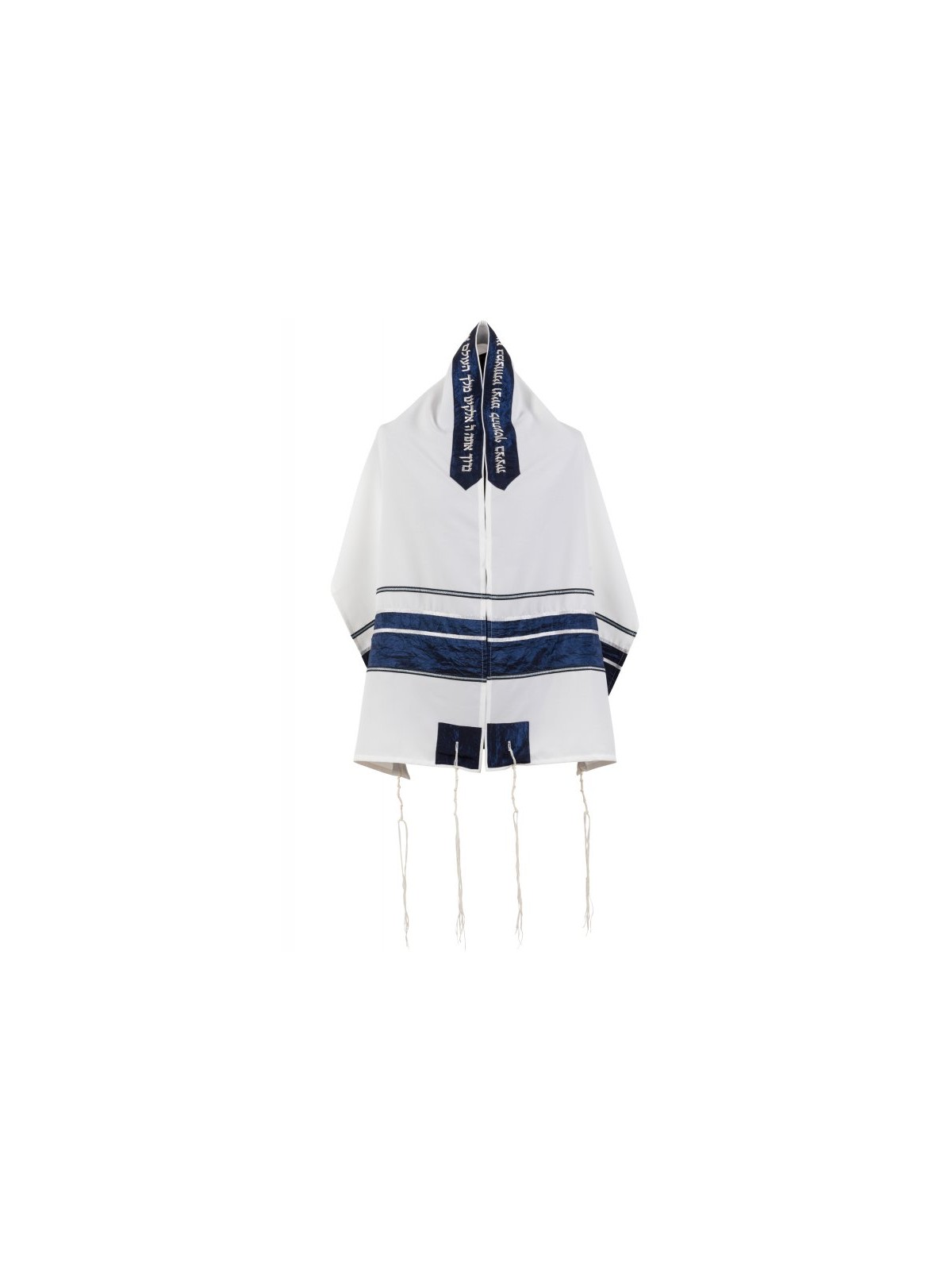 White Tallit with Blue Crinkled Stripe Set by Roni... | Modern Tallits