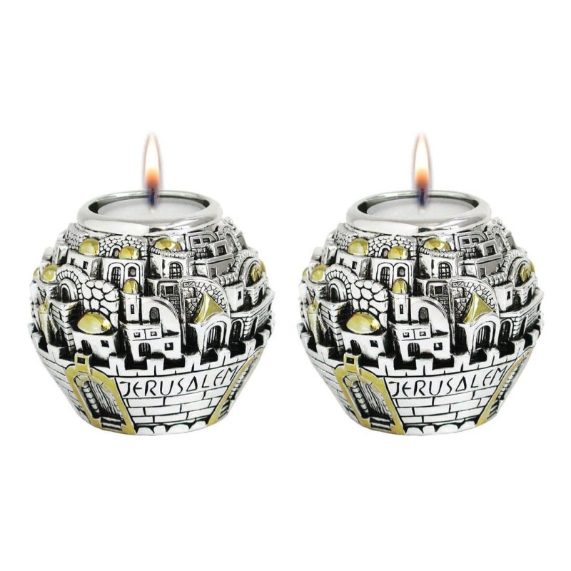 Jerusalem Ball Silver and Gold Candlesticks
