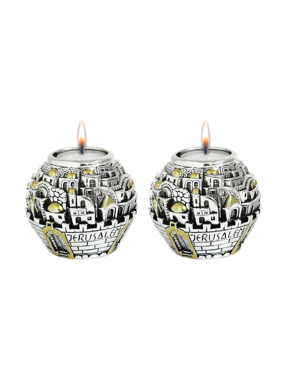 Jerusalem Ball Silver and Gold Candlesticks