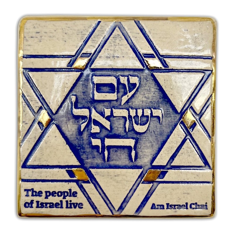 Art In Clay Handmade Am Yisrael Chai and Star of David Ceramic Plaque