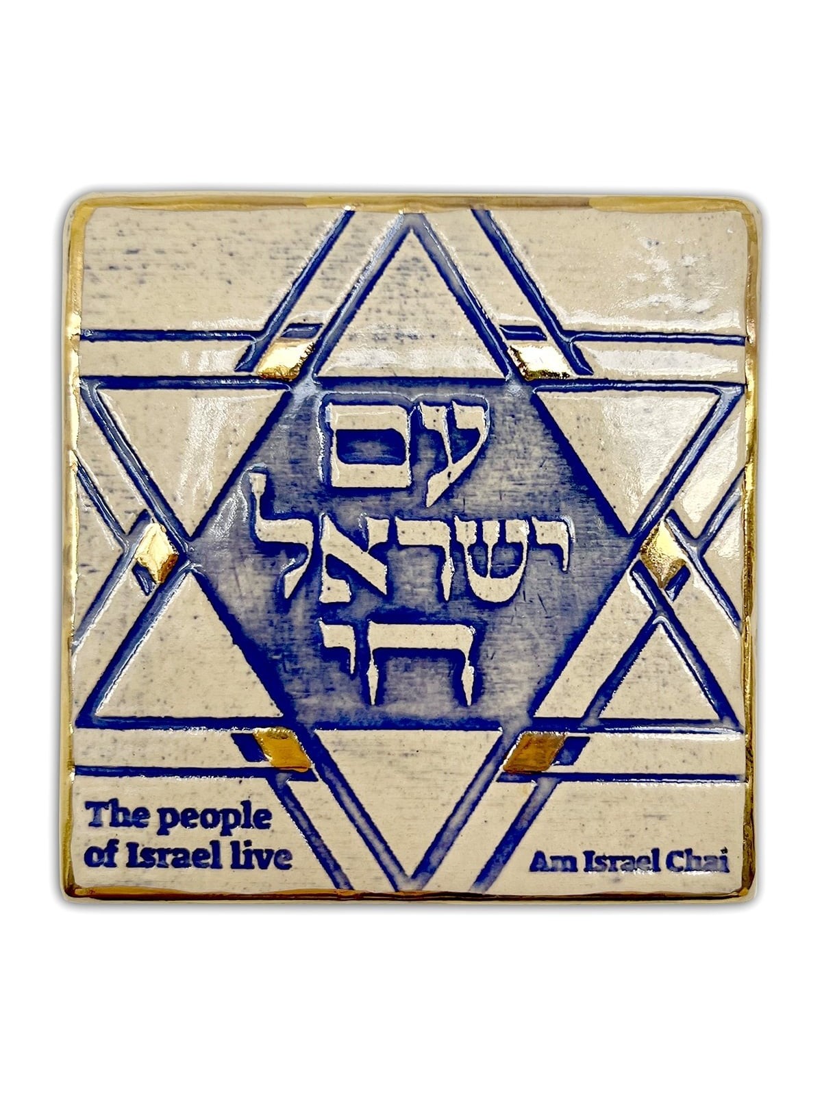 Art In Clay Handmade Am Yisrael Chai and Star of David Ceramic Plaque