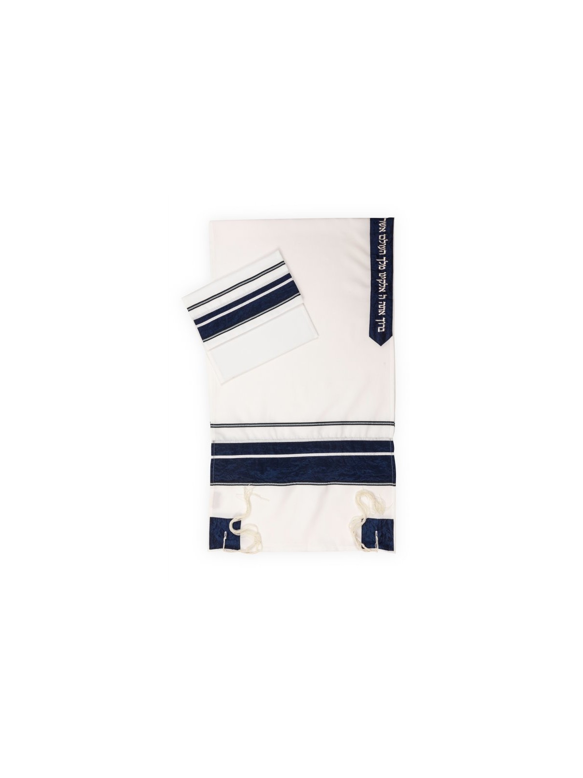 White Tallit with Blue Crinkled Stripe Set by Roni... | Modern Tallits