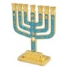 Tribes of Israel Gold Plated 7-Branched Menorah with Star of David