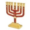 Tribes of Israel Gold Plated 7-Branched Menorah with Star of David