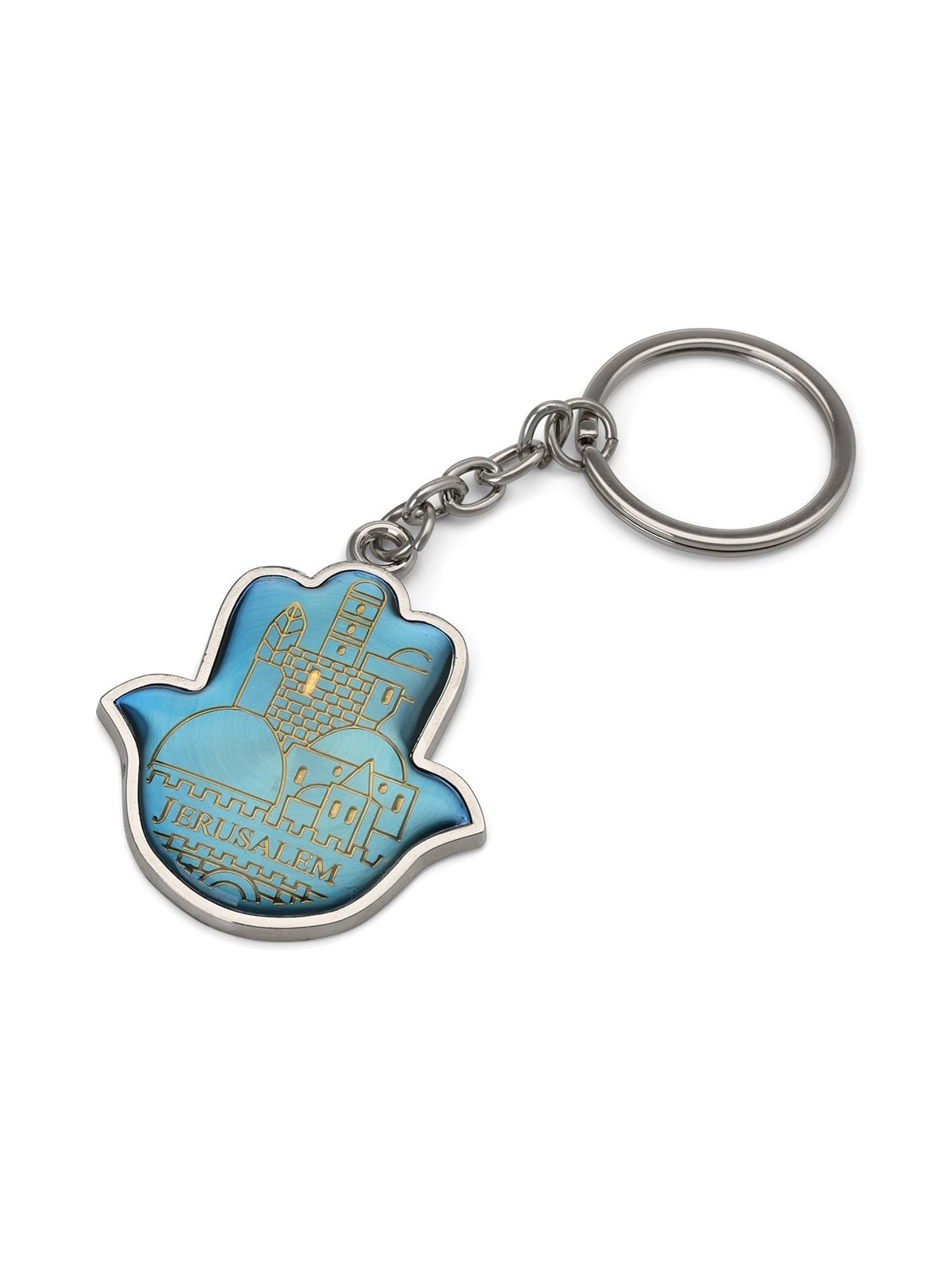 Jerusalem Hamsa Keychain With Tefillat HaDerech (Traveler's Prayer)