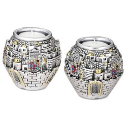 Jerusalem Round Silver-Plated Candlesticks - Priestly Breastplate