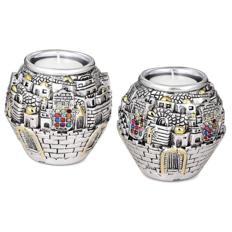 Jerusalem Round Silver-Plated Candlesticks - Priestly Breastplate